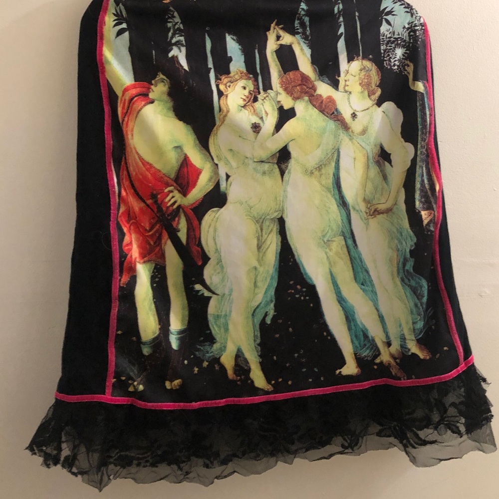 B&Lu romantic painting skirt with pink trim and black lace